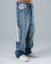 Jeans Baggy Azul Con Cuadros